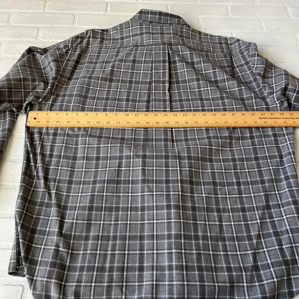 Eddie Bauer Men's Grey Plaid 100% Cotton Long Sleeve Button Down -sz XL